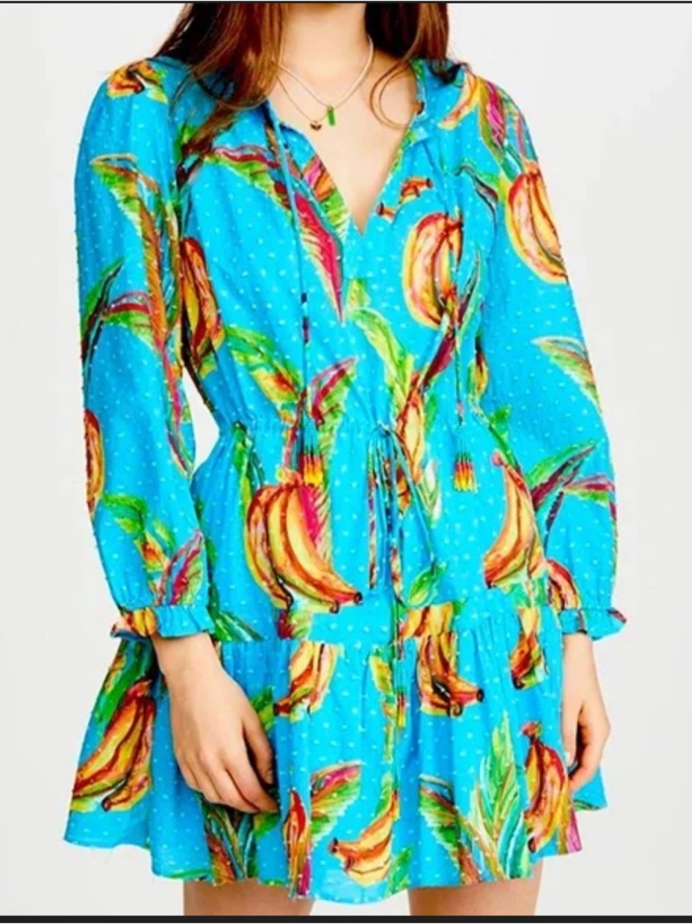 FARM Rio Blue Tropical Banana Print Mini Dress Size XS